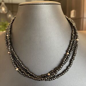 Silpada Sterling Silver 925 Triple Strand Black Glass Bead Necklace 16-18"